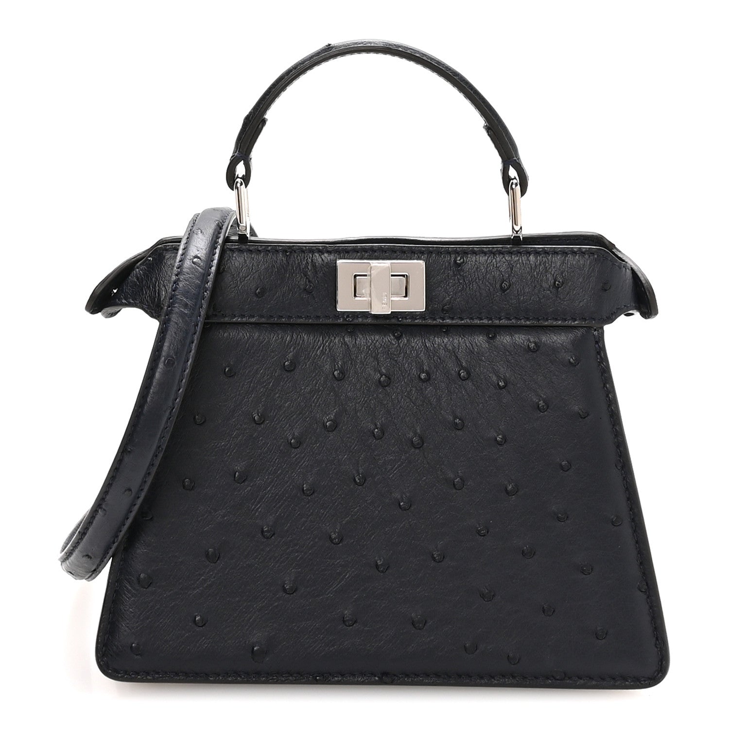 Ostrich Shiny Nappa Petite Peekaboo I SEE U Satchel Dark Blue
