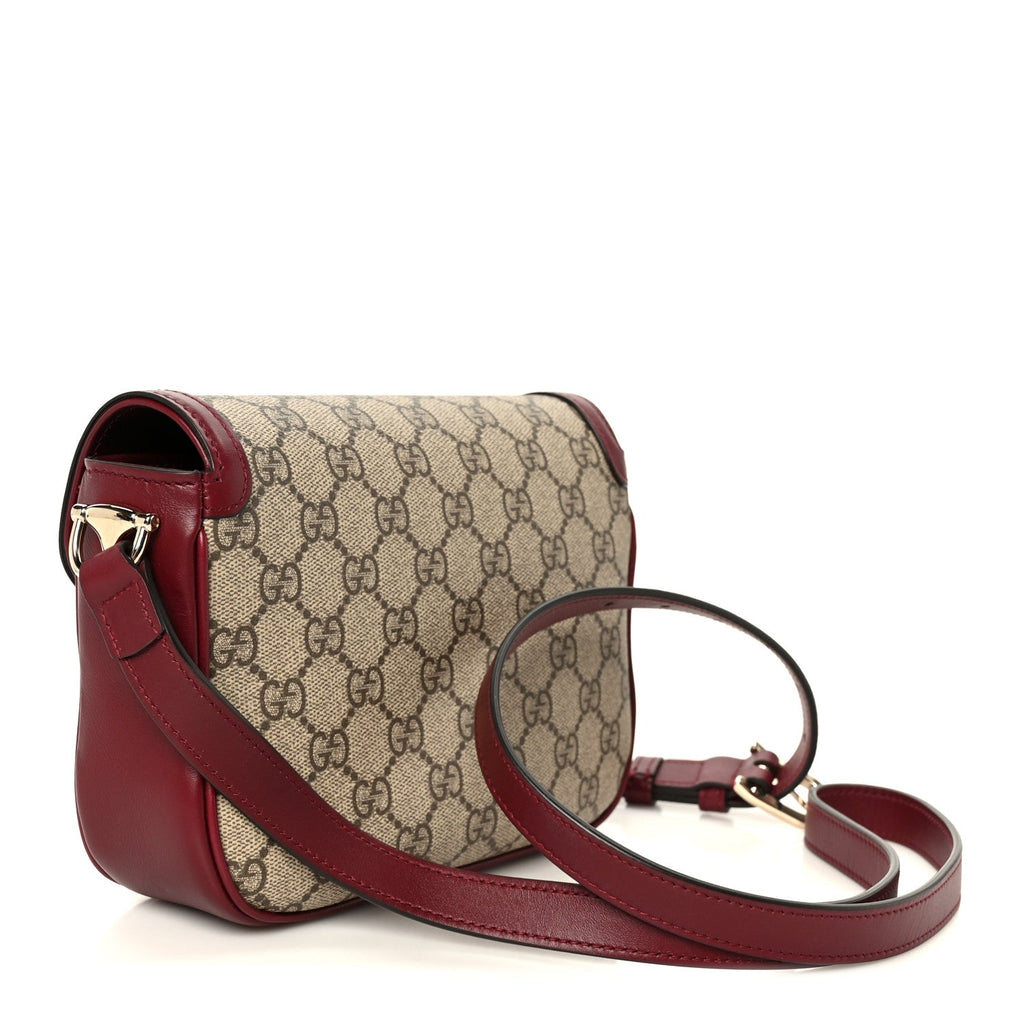 GG Supreme Monogram Horsebit 1955 Soft Small Shoulder Bag Beige Ebony Rosso Ancora
