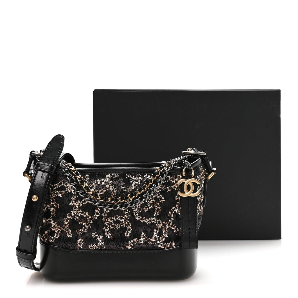 Sequin Calfskin Small Gabrielle Hobo Black Gold