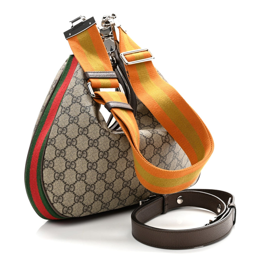 GG Supreme Monogram Textured Calfskin Web Large Attache Shoulder Bag Beige Ebony New Acero