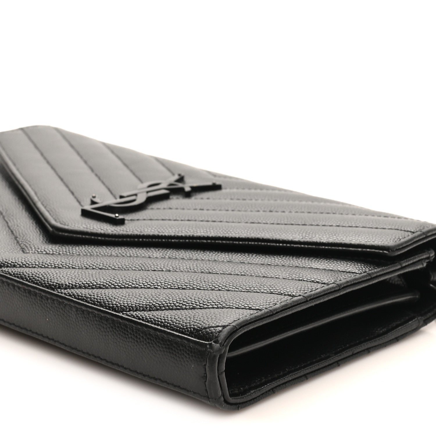 Grain De Poudre Matelasse Chevron Monogram Monochrome Chain Wallet Black