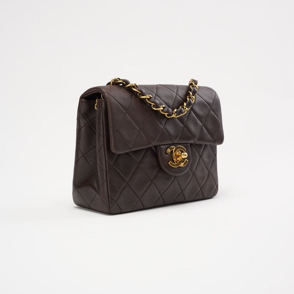 “Rare” Chanel Timeless Mini Square Flap Lamb Brown 1994