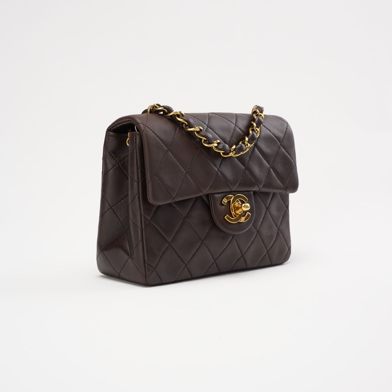 “Rare” Chanel Timeless Mini Square Flap Lamb Brown 1994