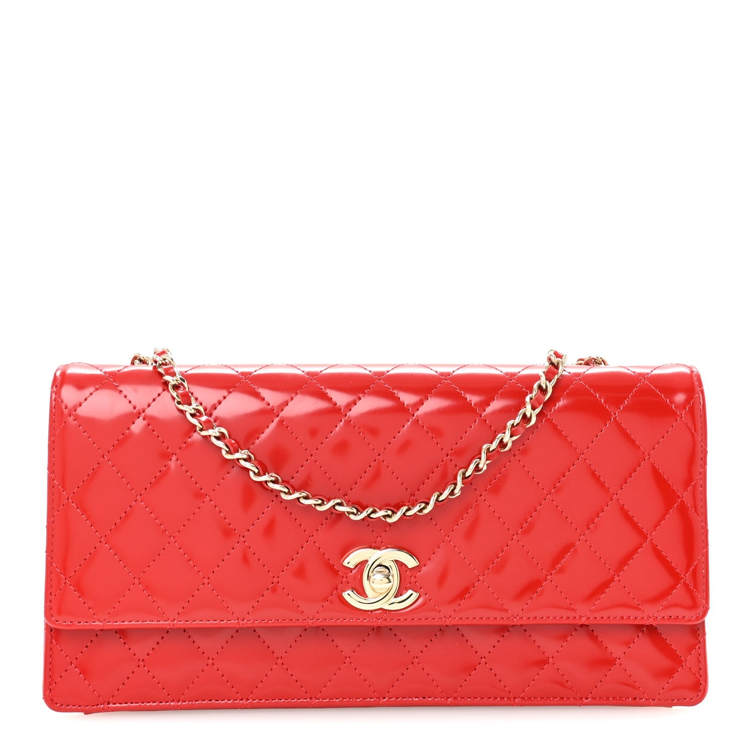 Glazed Calfskin Quilted East West Flap Red