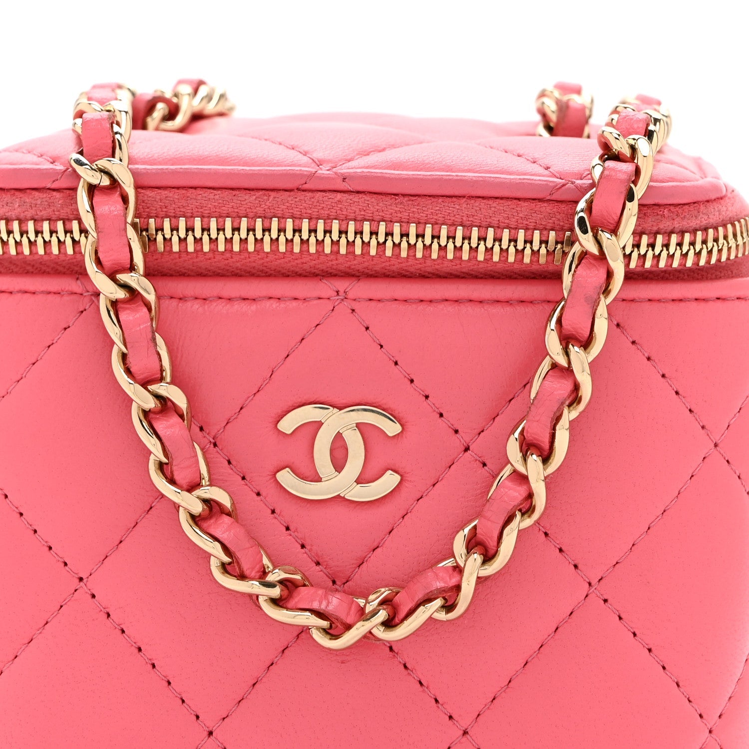 Lambskin Quilted Mini Vanity Case With Chain Pink