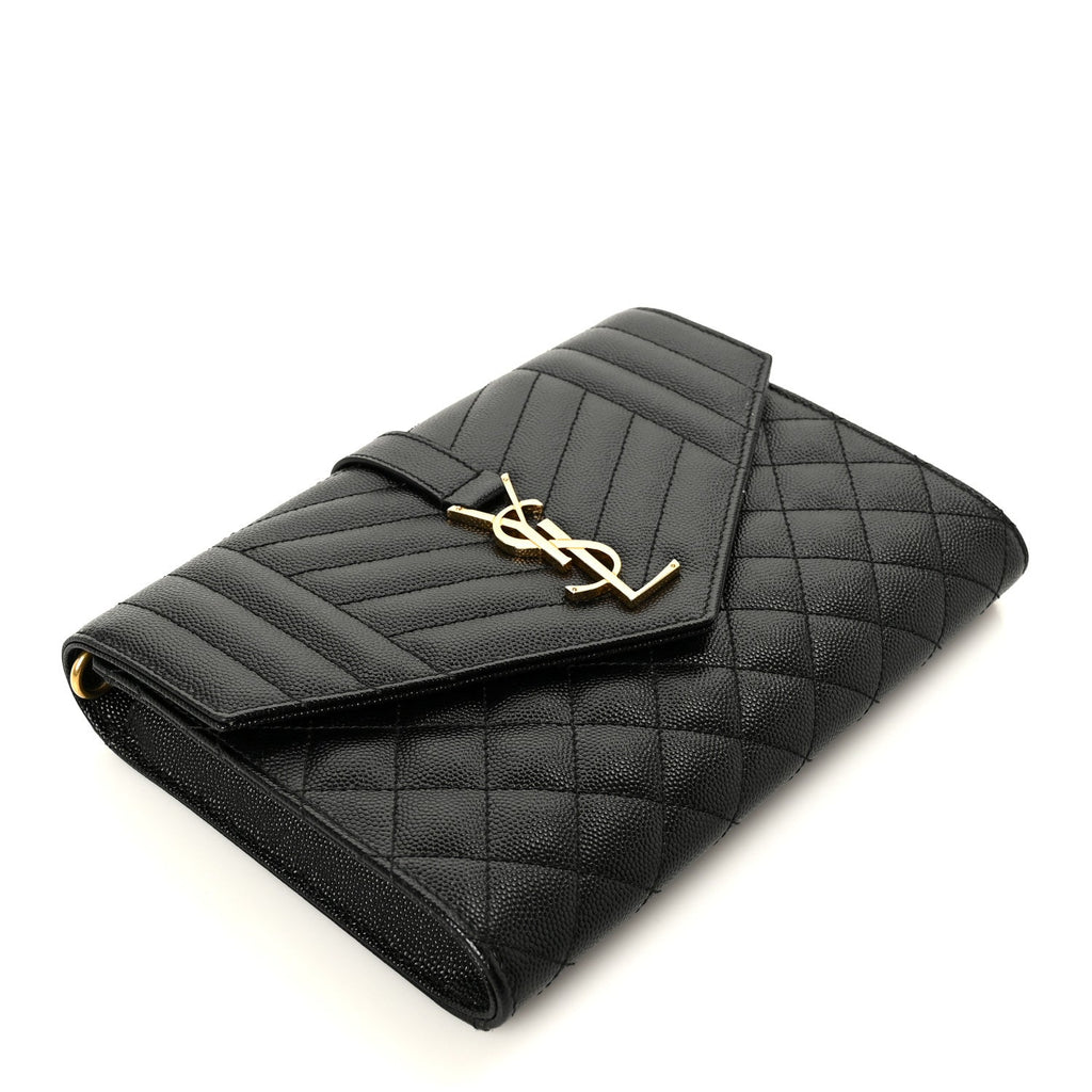 Grain De Poudre Textured Mixed Matelasse Triquilt Monogram Clutch Black