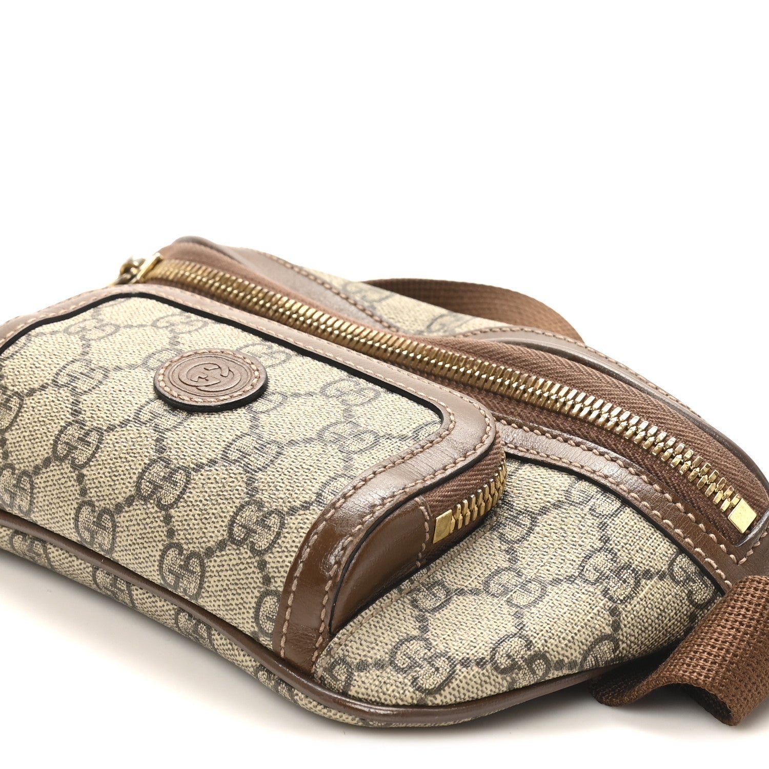 GG Supreme Monogram Textured Calfskin Retro Interlocking G Belt Bag Beige Ebony Brown Sugar