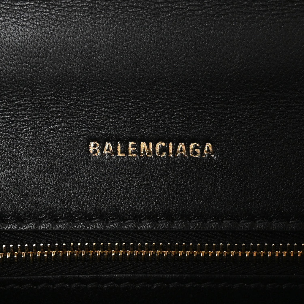 Shiny Box Calfskin Small Hourglass Top Handle Bag Black
