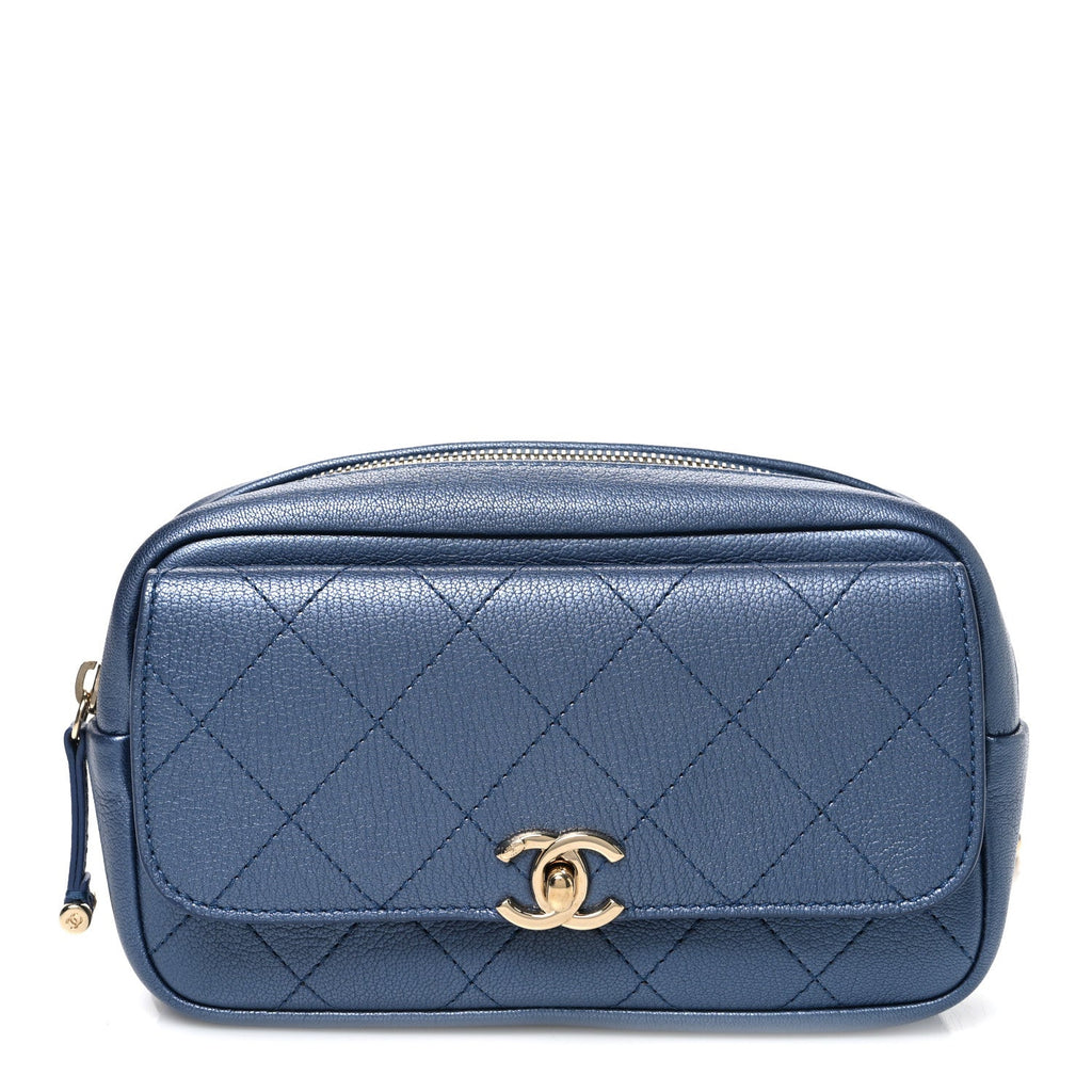 Metallic Goatskin Quilted Casual Trip Waist Bag Blue