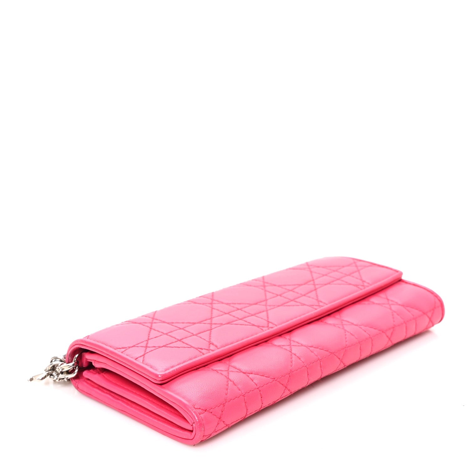 Lambskin Cannage Lady Dior Rendezvous Wallet On Chain Fuchsia