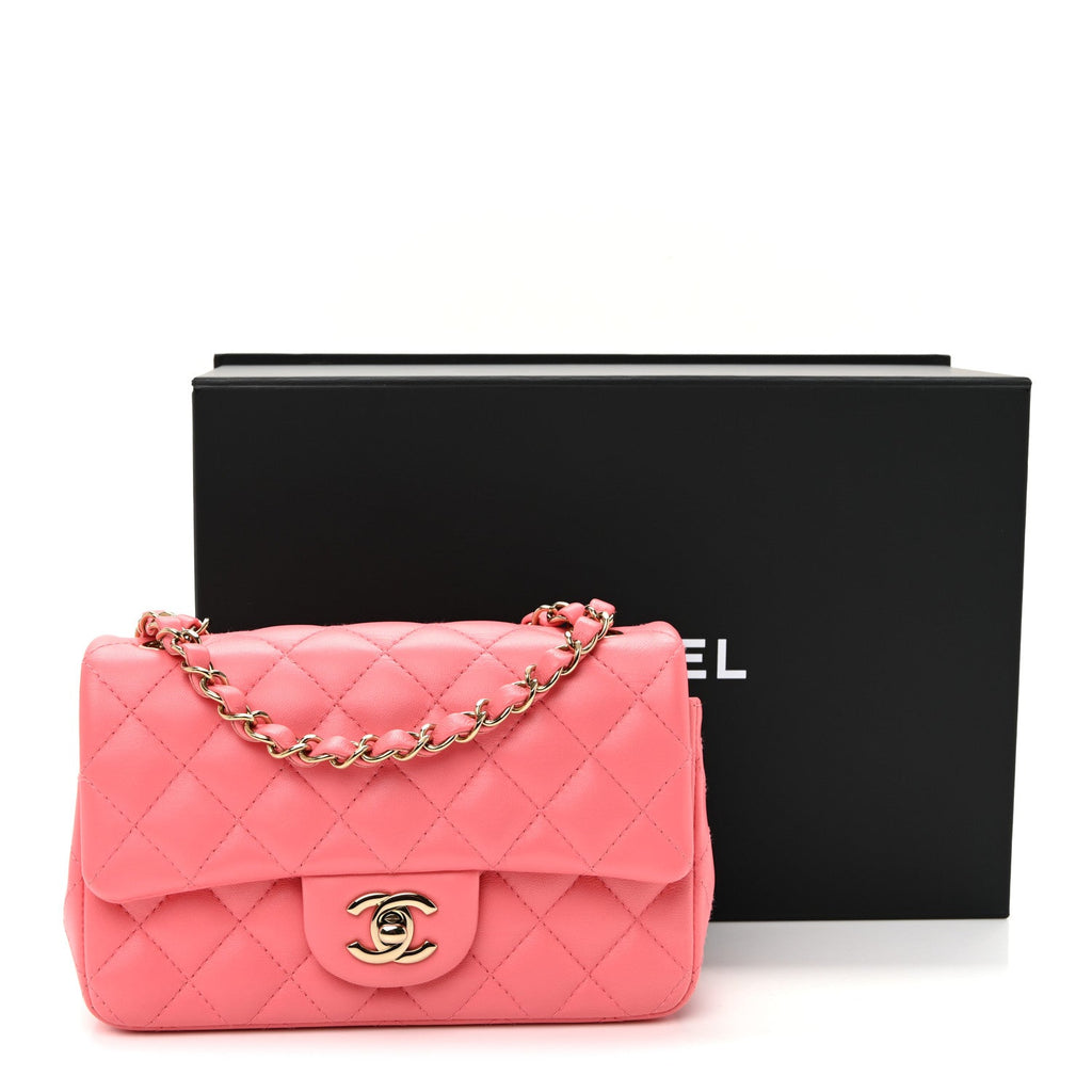 Lambskin Quilted Mini Rectangular Flap Pink