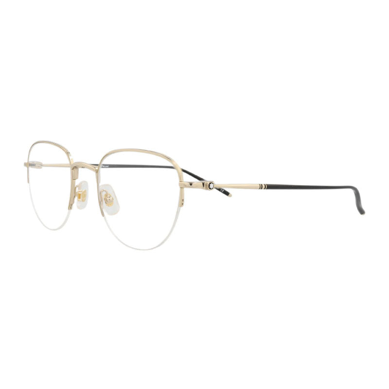 Montblanc Eyeglasses Square Semi Rim, Gold Frame and Clear Demo Lens Lens MB0129O004