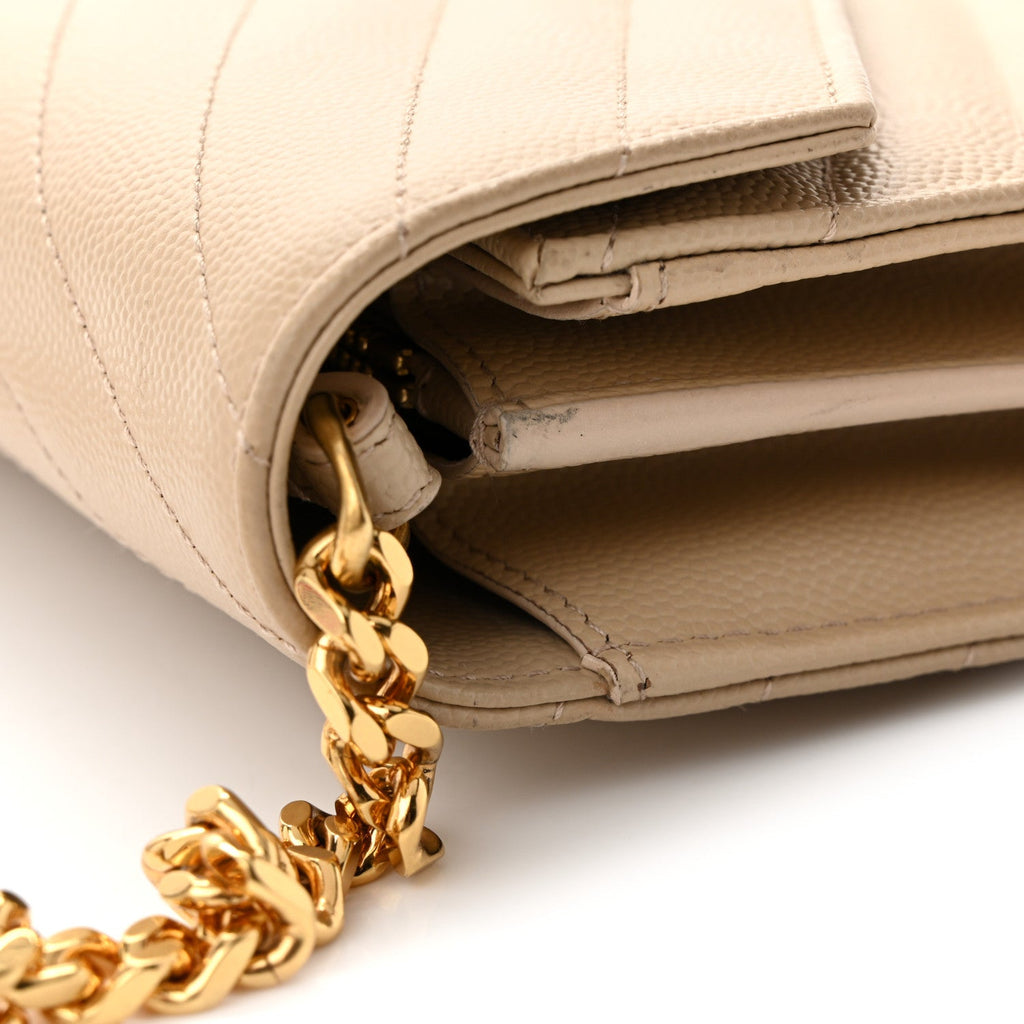 Grain De Poudre Matelasse Chevron Monogram Chain Wallet Dark Beige
