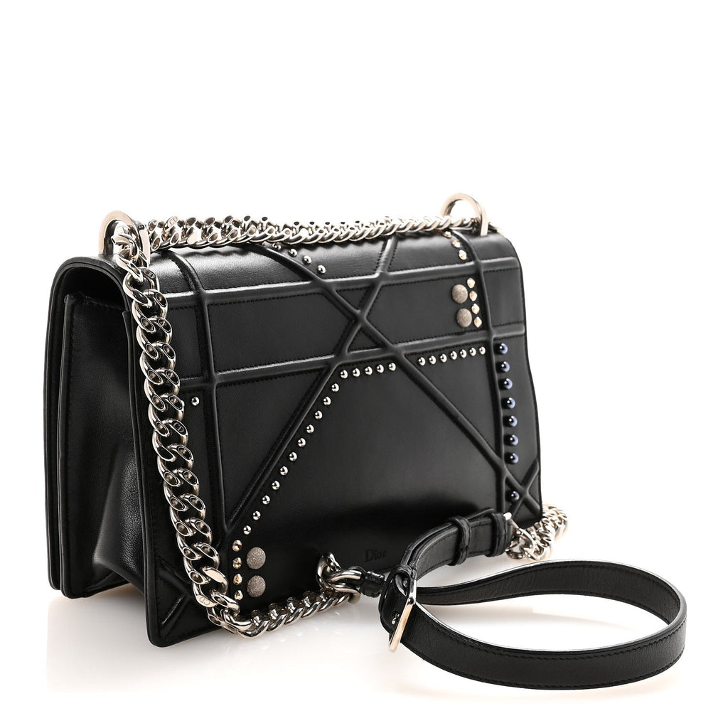 Lambskin Multi Studded Medium Diorama Flap Bag Black
