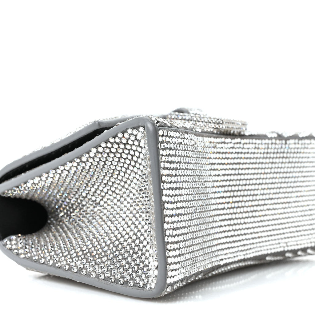 Strass Suede Hourglass Top Handle Bag XS Smoke Grey Crystal