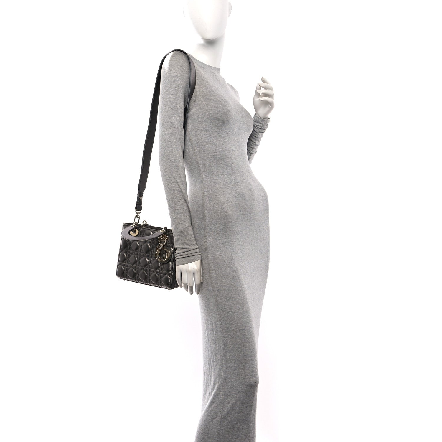 Metallic Lambskin Cannage Small My ABCDior Lady Dior Dark Silver