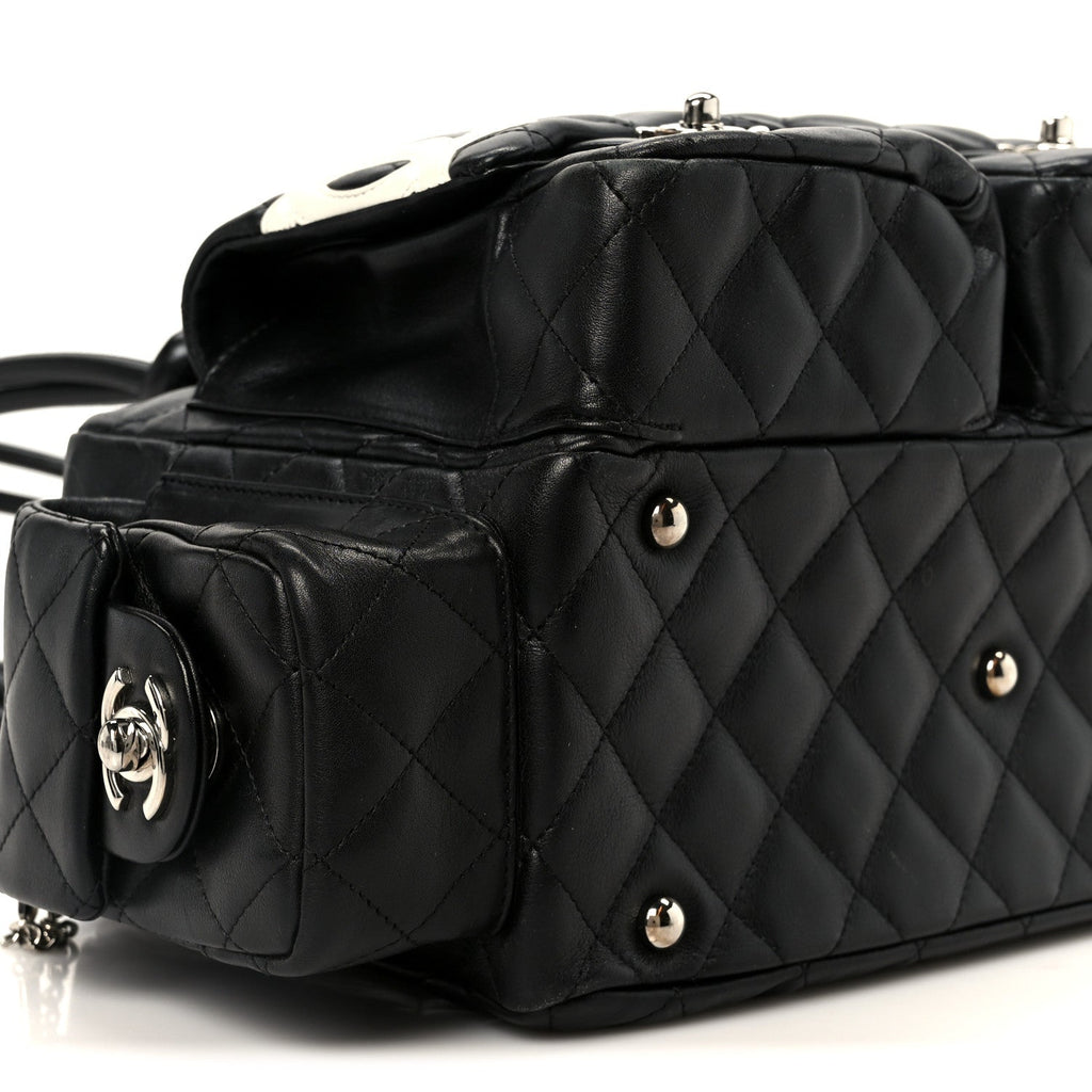 Calfskin Quilted Small Cambon Multipocket Reporter Black White