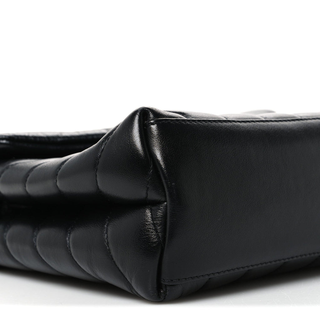 Calfskin Y Quilted Monogram Monochrome Small Loulou Chain Satchel Black