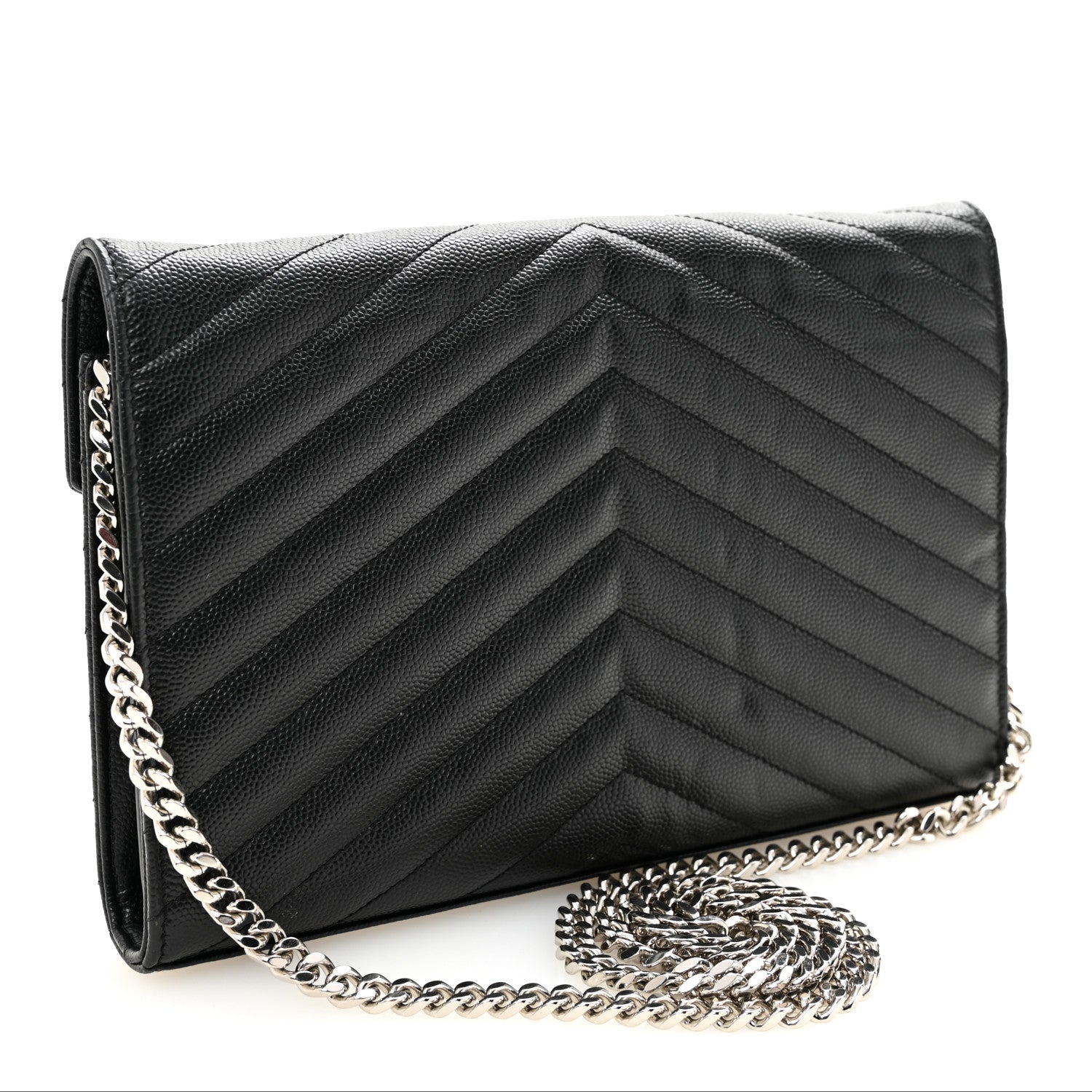 Grain De Poudre Matelasse Chevron Monogram Chain Wallet Black