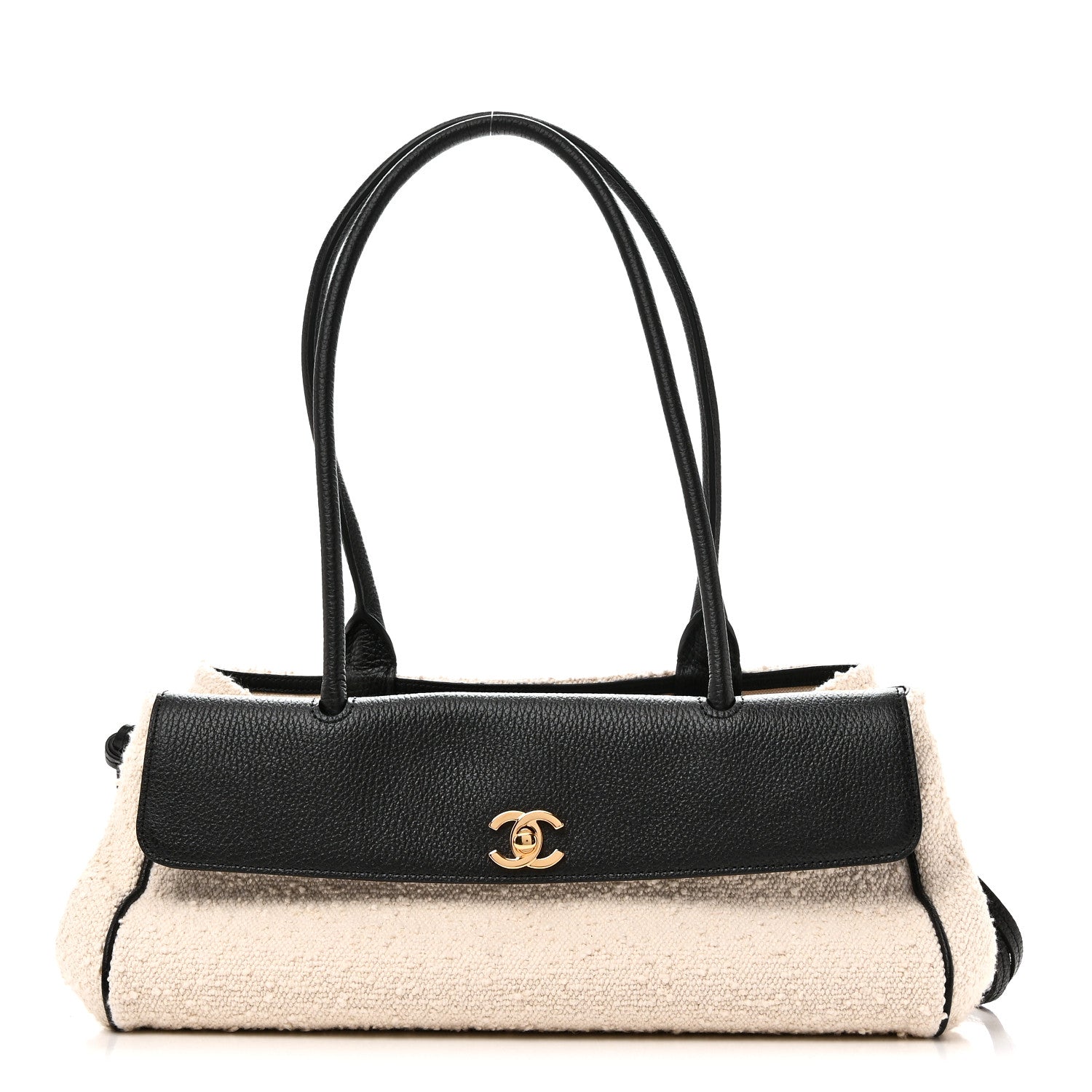Grained Calfskin Boucle Urban Essentials Small Shopping Bag Ecru Black