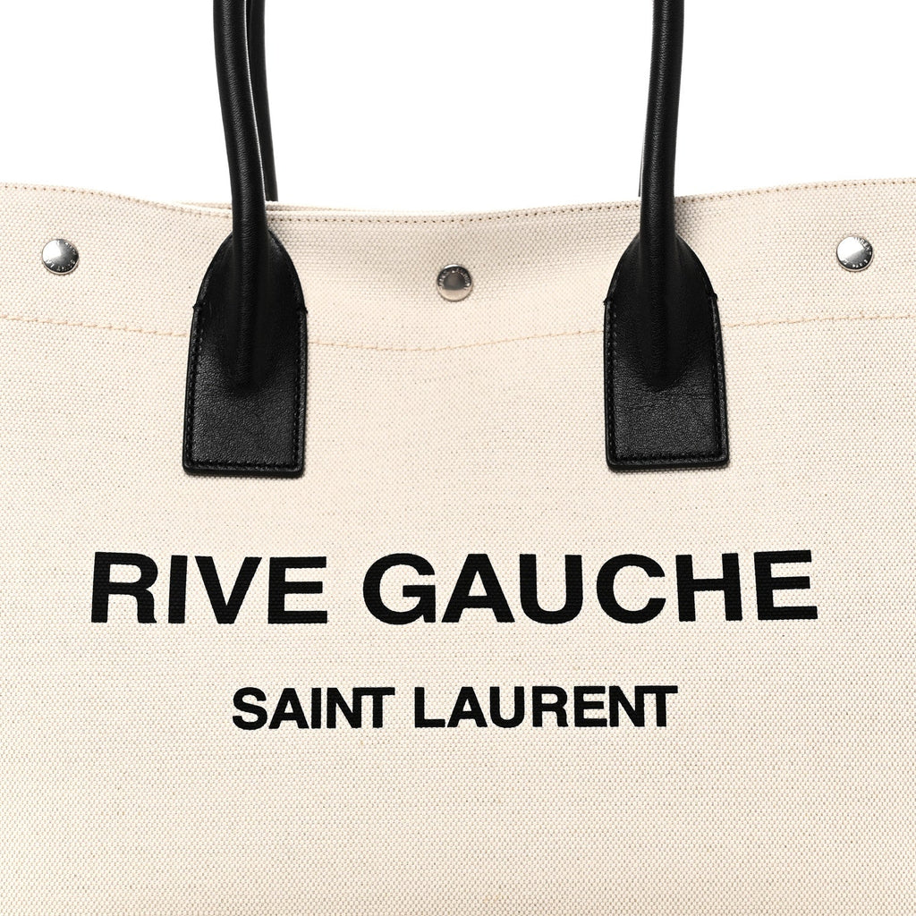 Linen Calfskin Small Rive Gauche Tote Greggio Natural