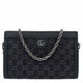 GUCCI Monogram Jacquard Denim Chain Shoulder Bag Black