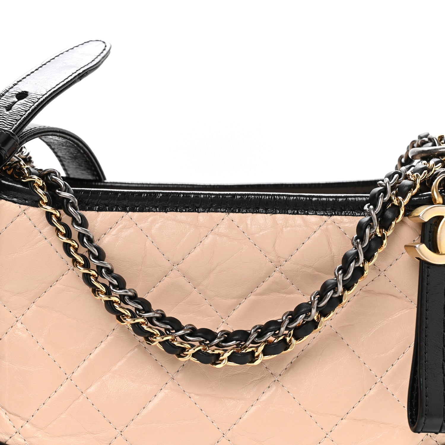 Aged Calfskin Quilted Small Gabrielle Hobo Beige Black