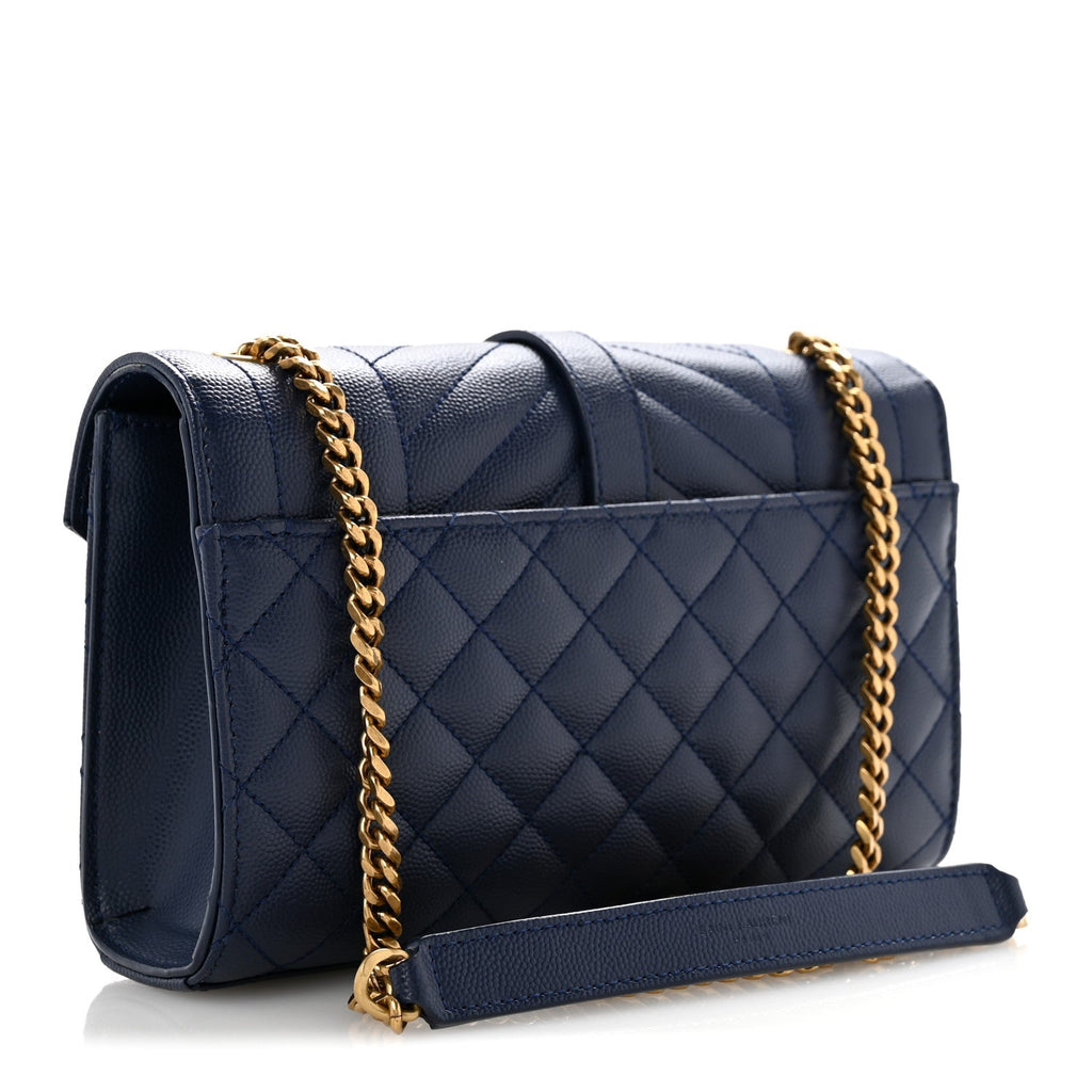 Grain De Poudre Textured Mixed Matelasse Triquilt Small Monogram Satchel Blue Charron
