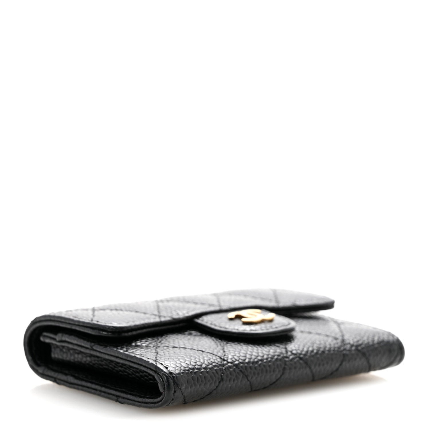 Caviar Quilted Flap Card Holder Black
