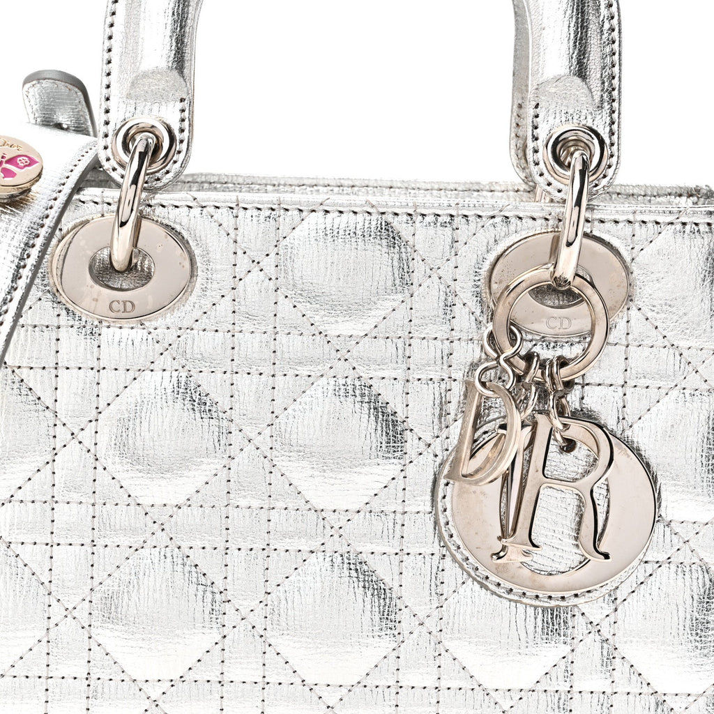 Metallic Grained Calfskin Cannage Small My ABCDior Lady Dior Silver