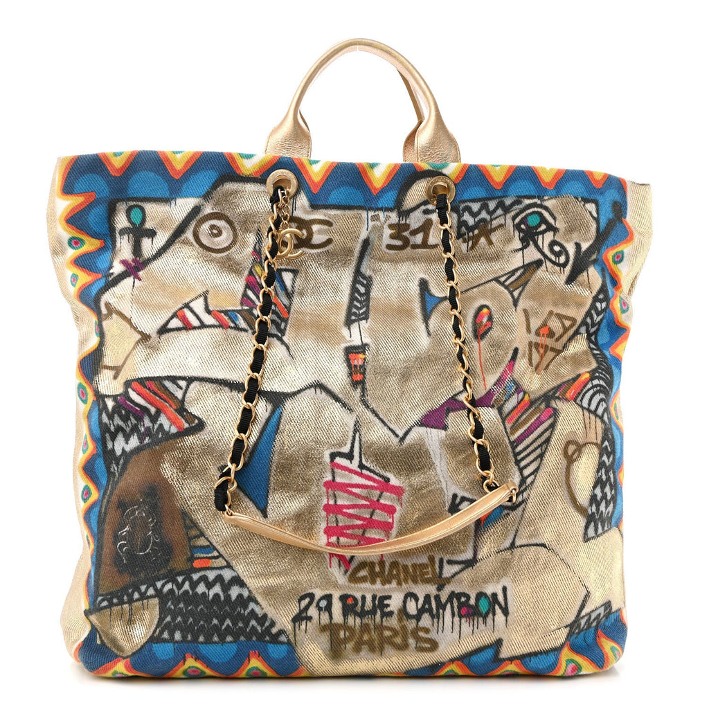 Graffiti Printed Canvas Street Spirit Tote Multicolor