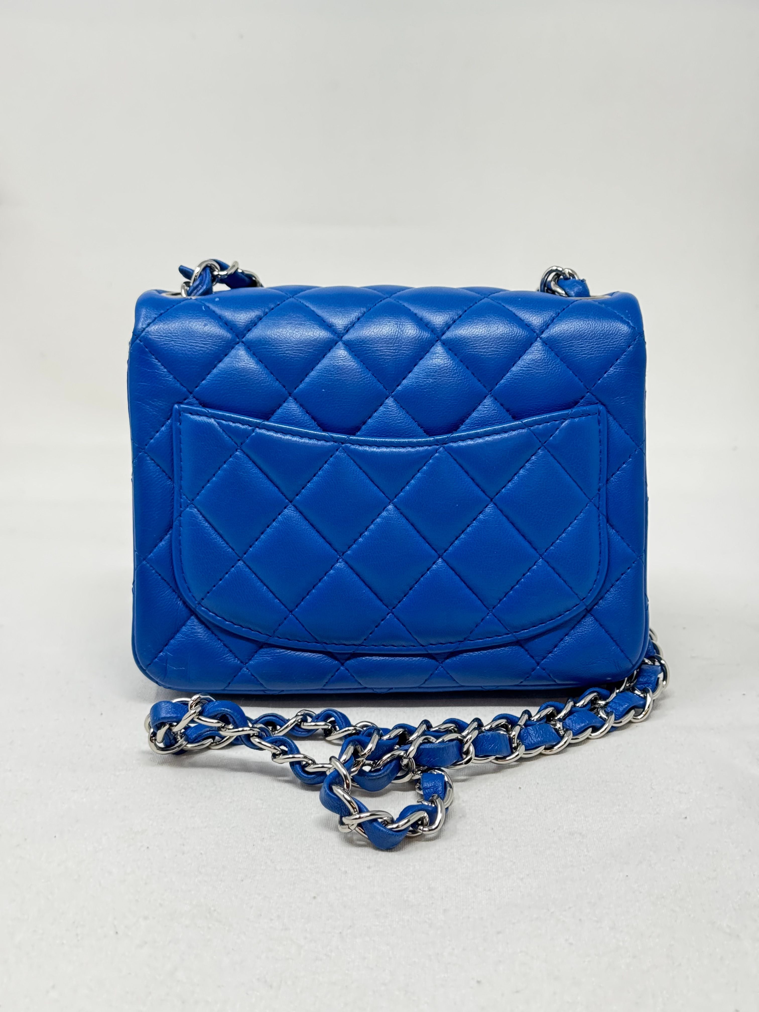 CHANEL Lambskin Quilted Mini Square Flap Blue B21-55