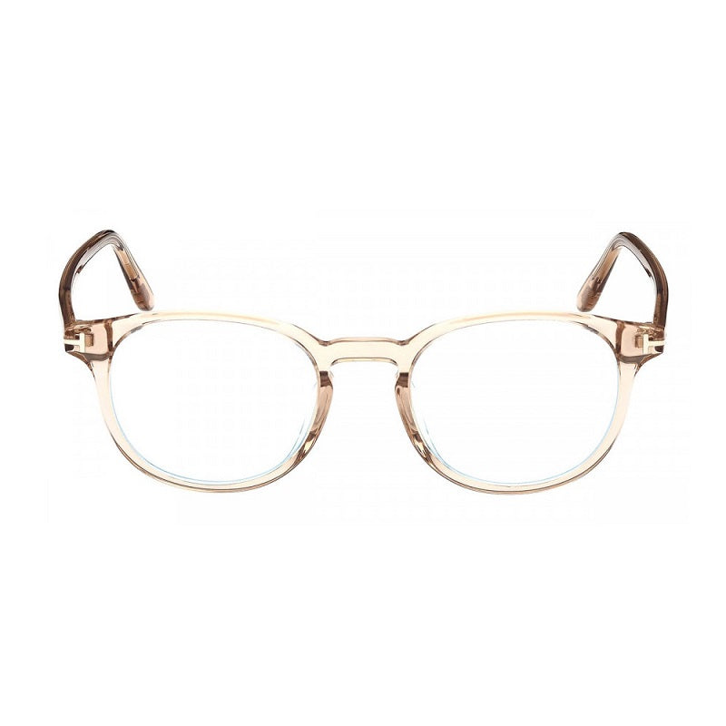 Tom Ford Eyeglasses Round Full Rim, Shiny Light Brown Frame and Clear Demo Lenses Lens FT5795-K-B045