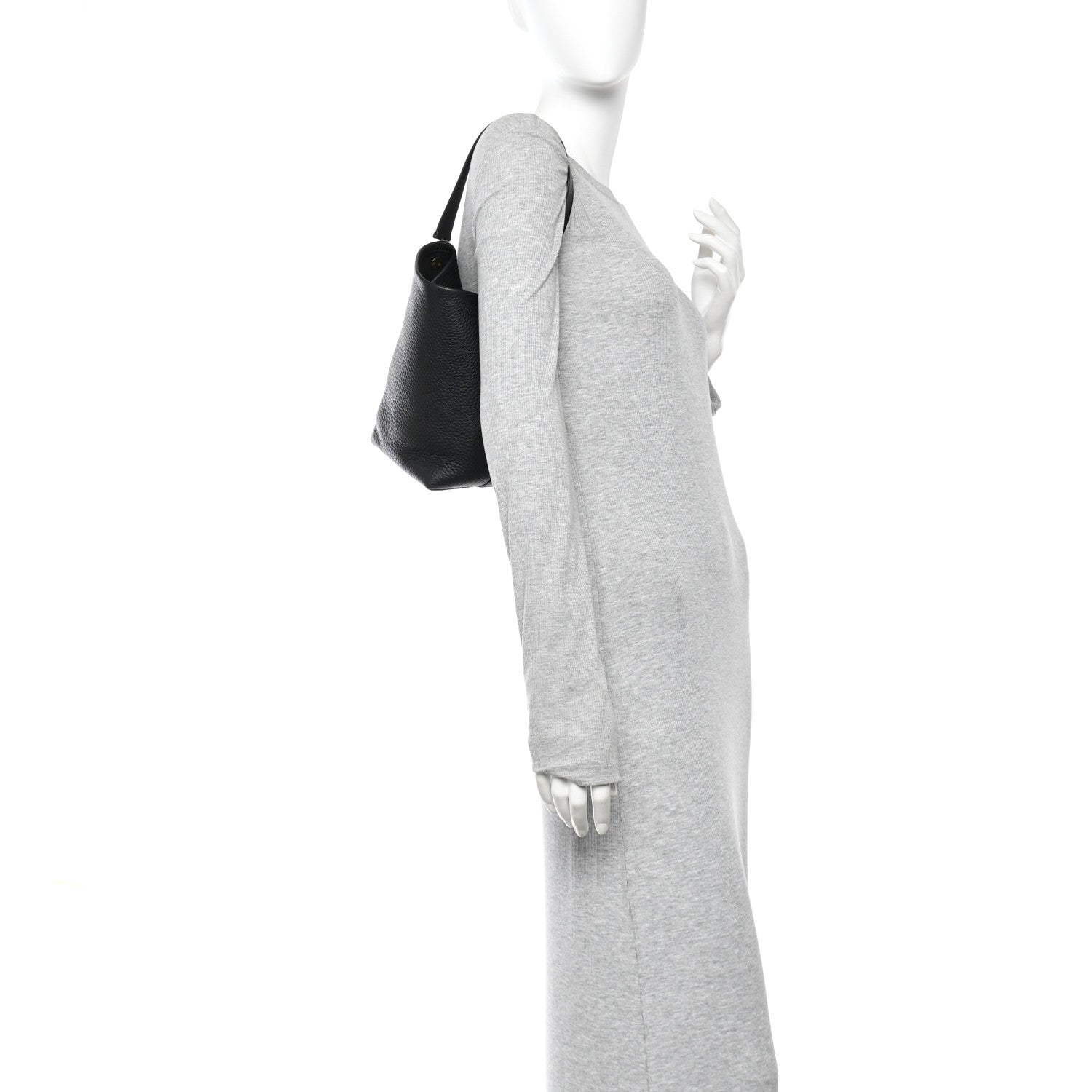 Grained Calfskin Small N/S Hook Tote Black