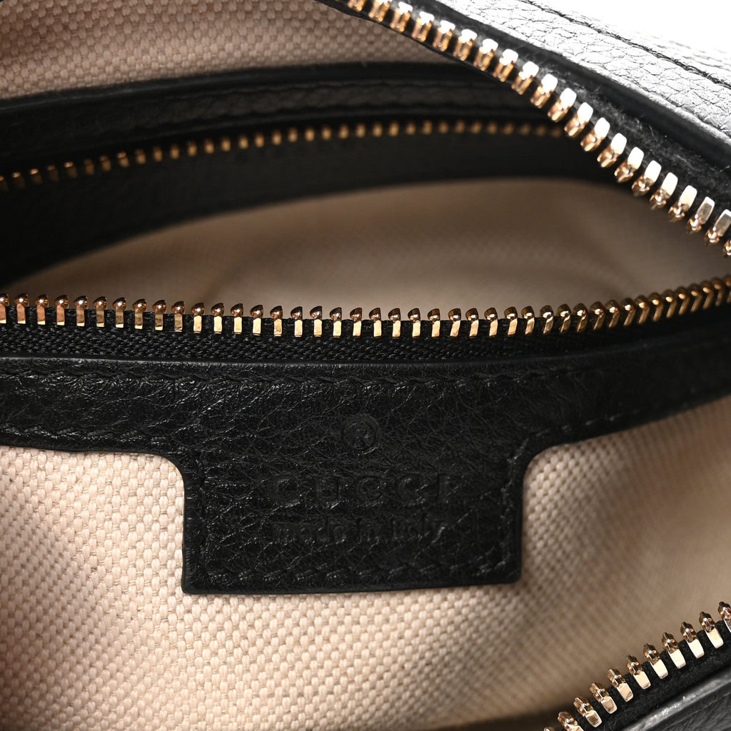 GG Grainy Calfskin Emblem Small Half Moon Shoulder Bag Black