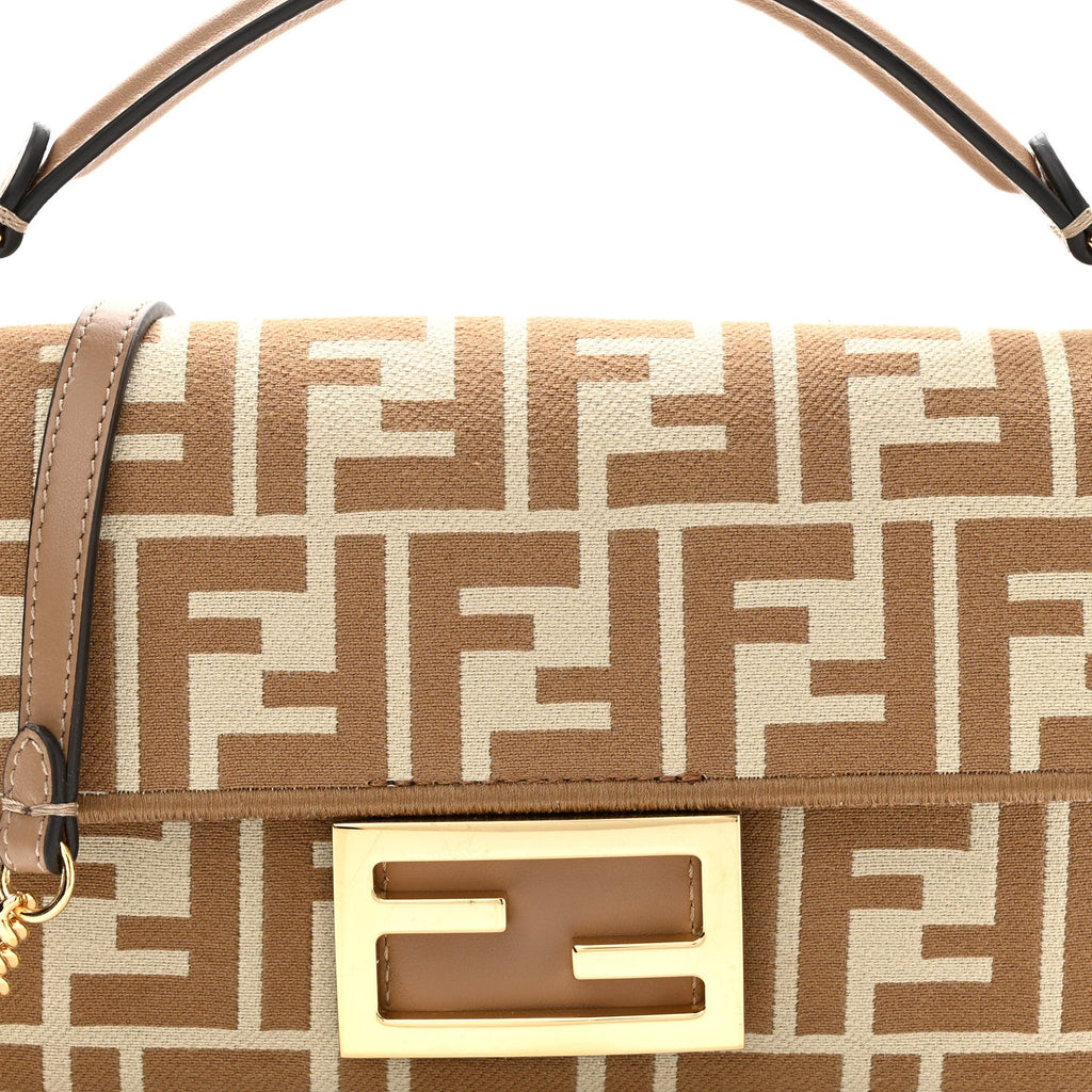 Fabric Jacquard FF 1974 Mini Baguette Beige