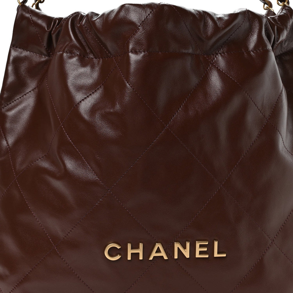 Shiny Calfskin Quilted Chanel 22 Dark Brown