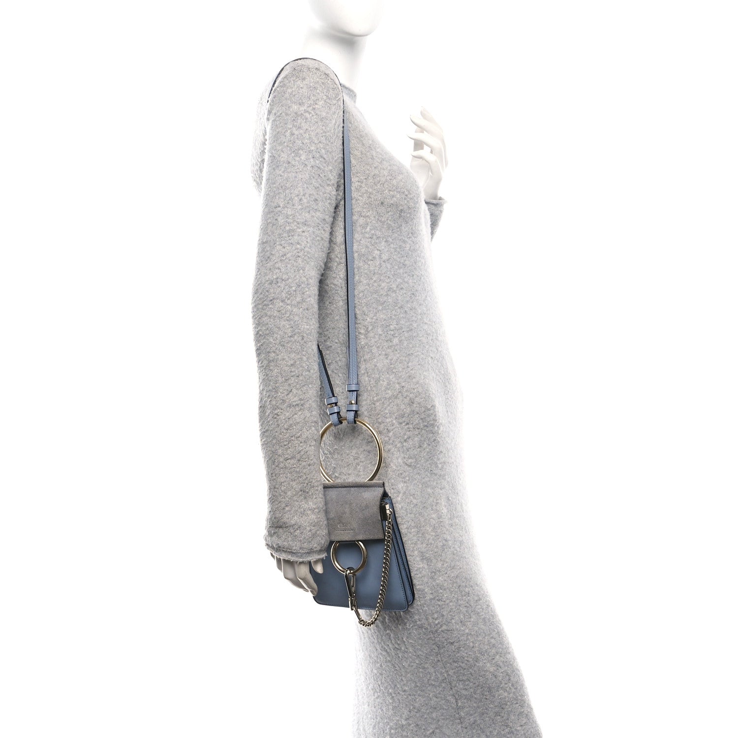 Suede Calfskin Mini Faye Bracelet Bag Washed Blue