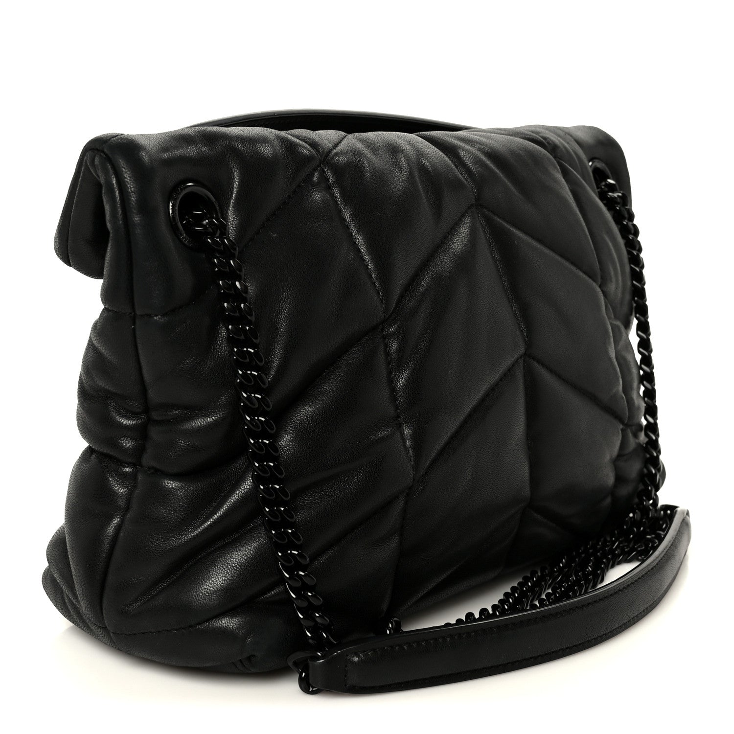 Lambskin Quilted Monogram Monochrome Small Loulou Puffer Chain Satchel Black