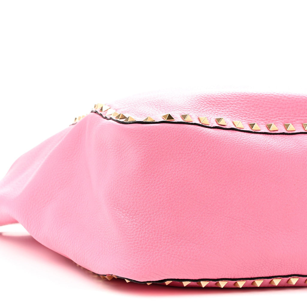 Grained Calfskin Medium Rockstud Reversible Tote Army Green Pink