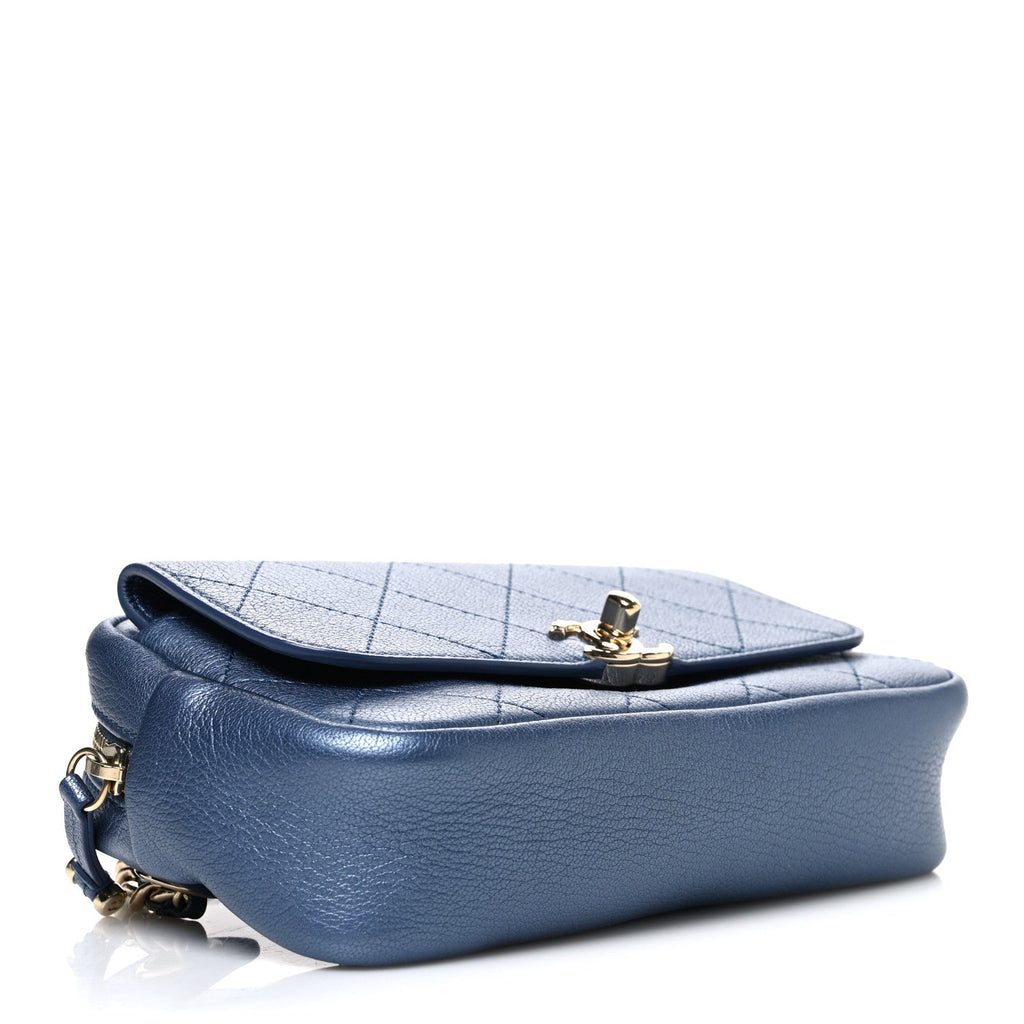 Metallic Goatskin Quilted Casual Trip Waist Bag Blue