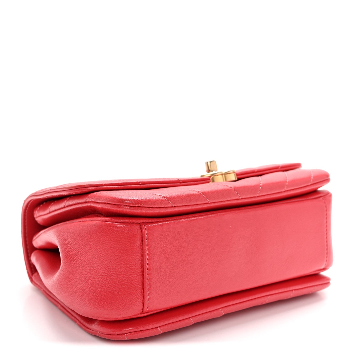 Lambskin Chevron Quilted Gold Top Handle Flap Bag Red