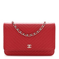 Caviar Chevron Quilted Wallet On Chain WOC Dark Red