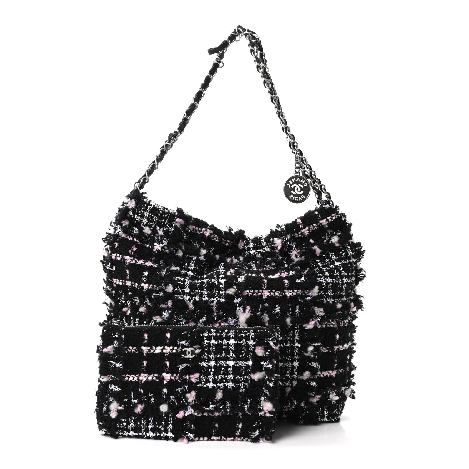 Tweed Patchwork Quilted Small Chanel 22 Black Pink White