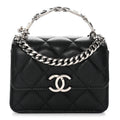 Caviar Quilted Enamel Top Handle Flap Clutch With Chain Black Clutch With Chain Black