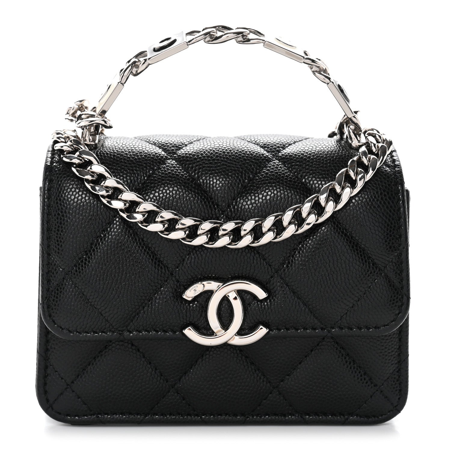 Caviar Quilted Enamel Top Handle Flap Clutch With Chain Black Clutch With Chain Black