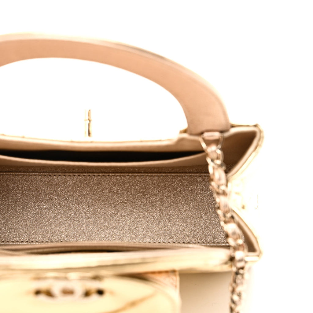 Mirror Calfskin Metallic Calfskin Quilted Nano Kelly Shopper Gold