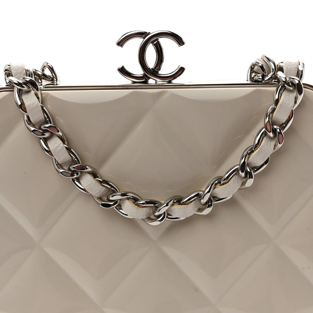 Lambskin Plexi Quilted CC Evening Clutch With Chain White