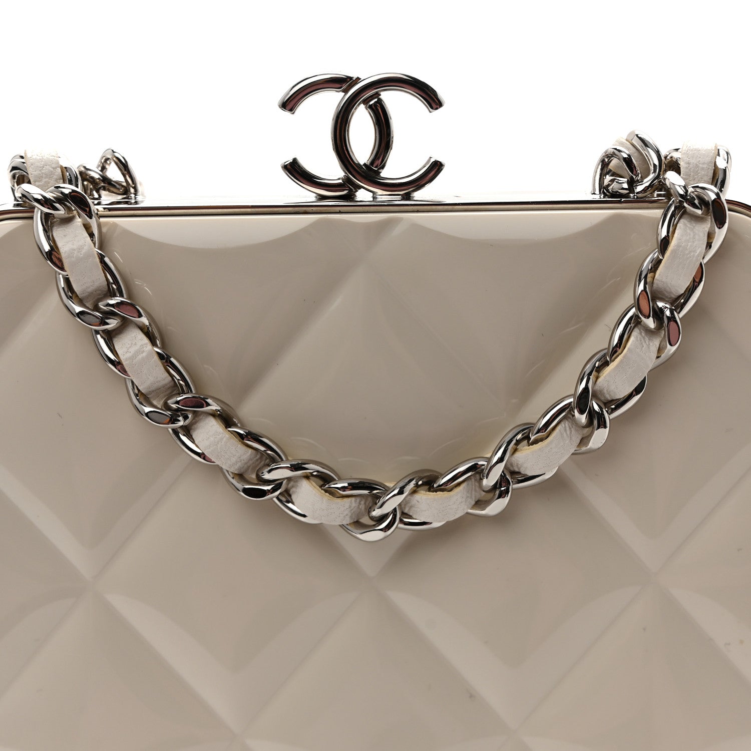 Lambskin Plexi Quilted CC Evening Clutch With Chain White