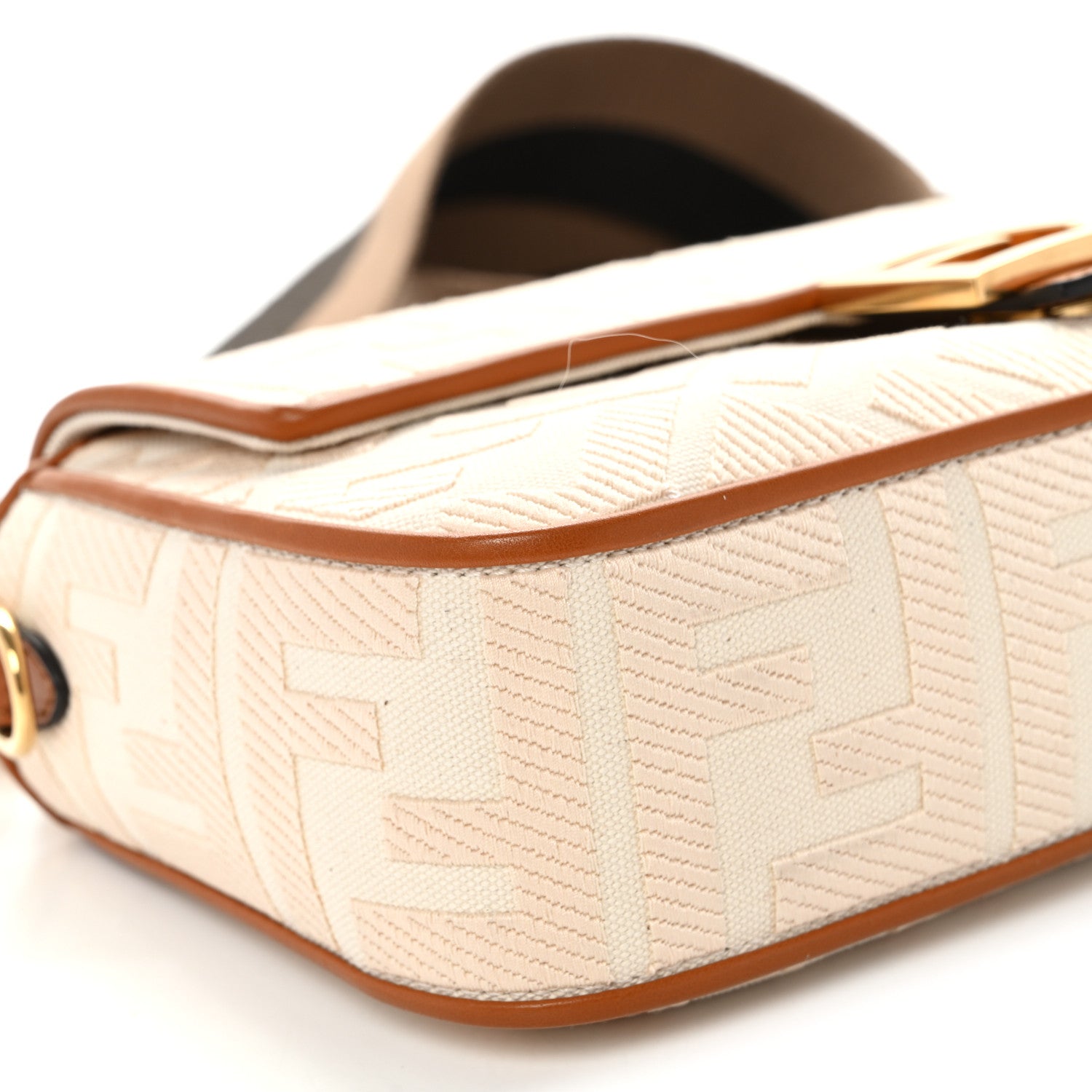 Canvas Vitello King Bi-Color Strap FF Embroidered Baguette Grezzo Brandy Cuoio